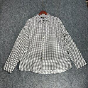 Michael Kors Shirt Mens XL Button Up Brown White Check Cotton Long Sleeve